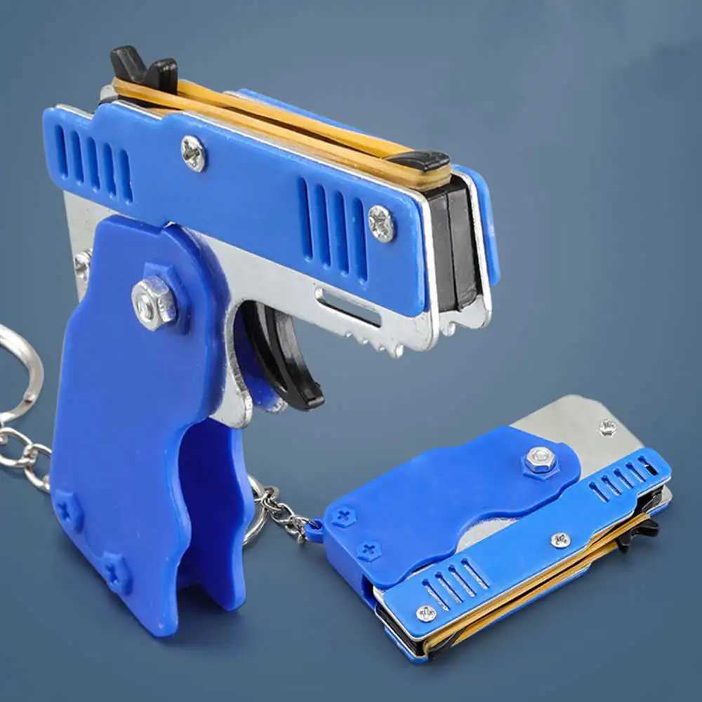 Gun Toys keychain gun 60 rubber bands rubber band gun Shooting Pistol Alloy Kid Outdoor Party metal gun gift boyfriend Gift Funny 240416