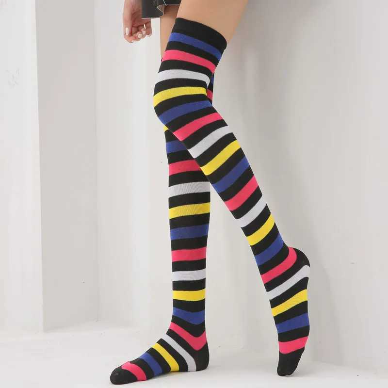 Sexy Socks New Personality Rainbow Stockings Womens Colorful Striped Over The Knee Long Leg Socks Stage Performance Cute Socks Sexy Women 240416