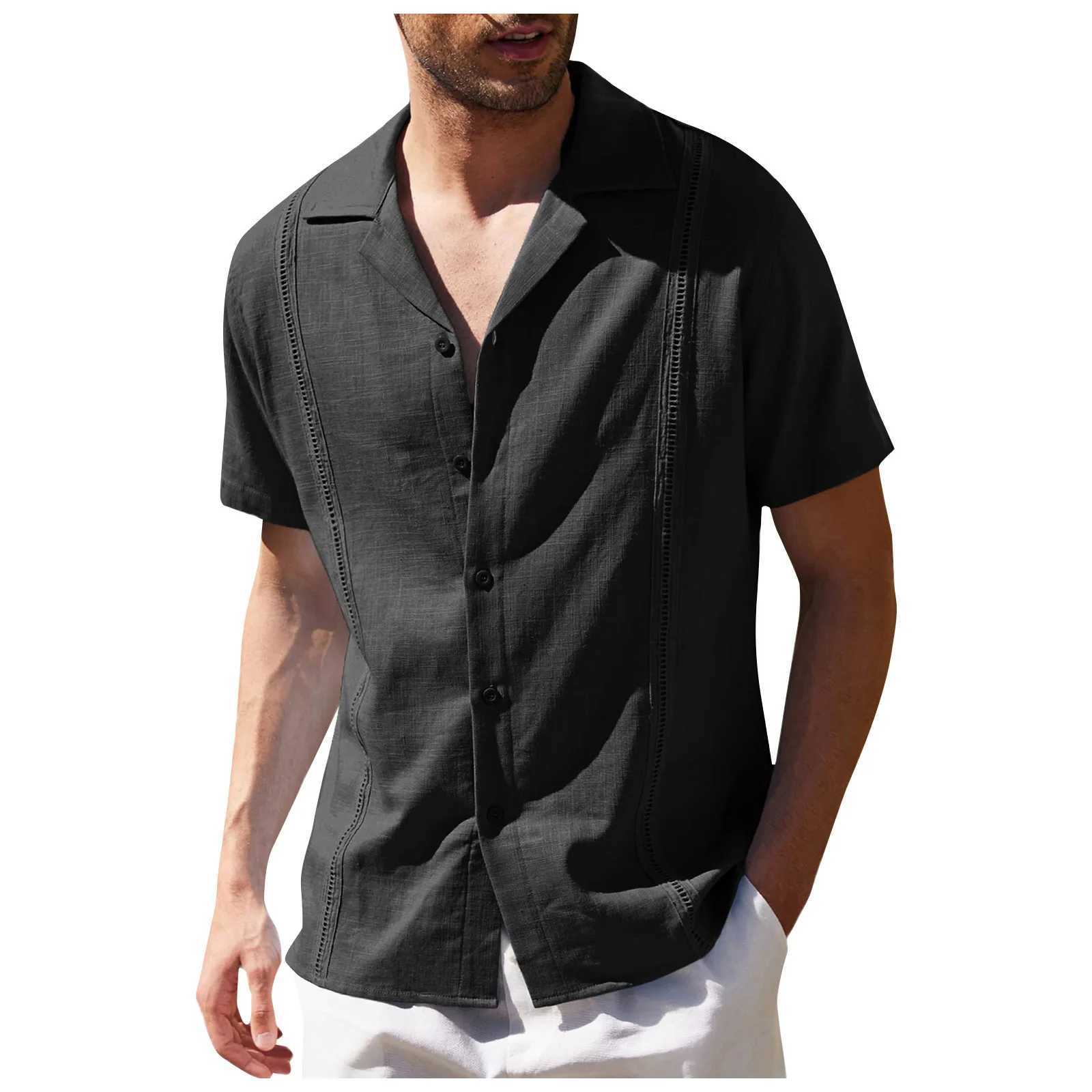 Chemises décontractées pour hommes Mentiers traditionnels Coup de camp cubain Guayabera Shirt Short Sleeve Broidered Soft Brepwant Color Color Beach 240416