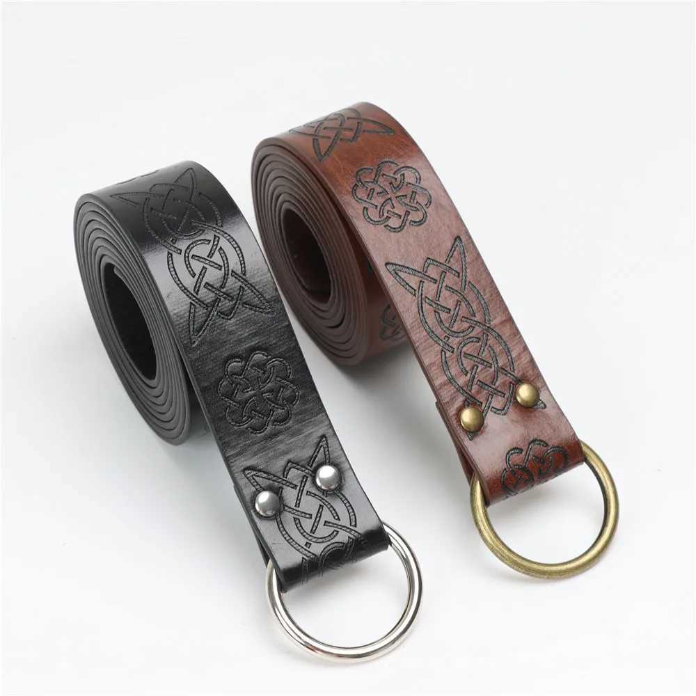 Paski w talii Medieval Belt Mężczyźni kobiety wytłaczani Viking Vegvisir PU skórzany pasek o-ring retro zbroja renesans Knight talband cosplay propl240416