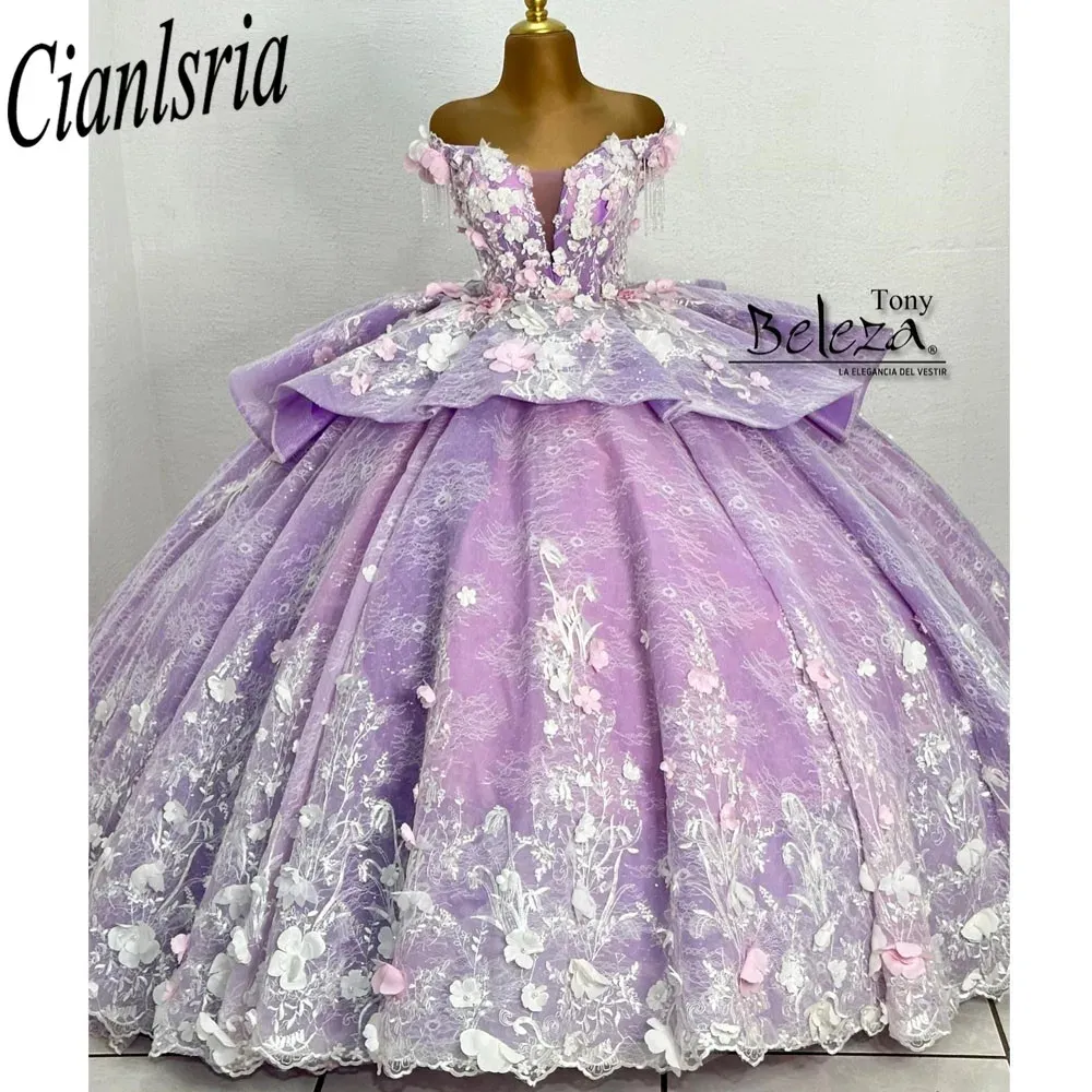 Quince XV Lilac Quinceanera платья vestidos de 15 anos с цветочной аппликацией Том для девочек.