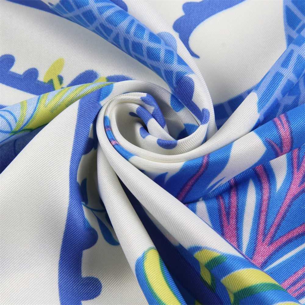 Shawls POBING Silk Scarf Womens Big Shawl Ocean World Printed Stone Square Bandana Luxury Kerchief Headband Womens Fountain 130CML2404