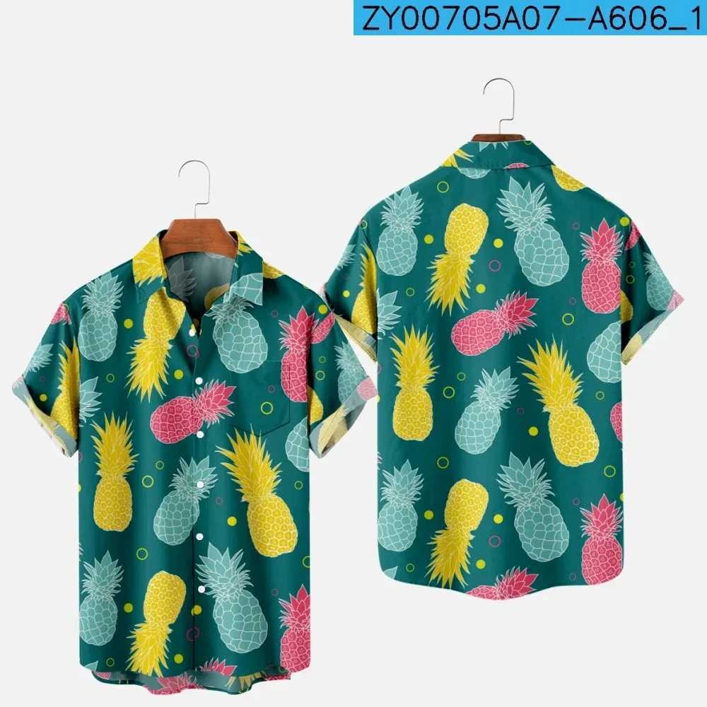 Mäns casual skjortor blusar 3d tryck frukt ananas skjorta man mode korta ärmar knappen lapel streetwear överdimensionerade strandkläder 24416