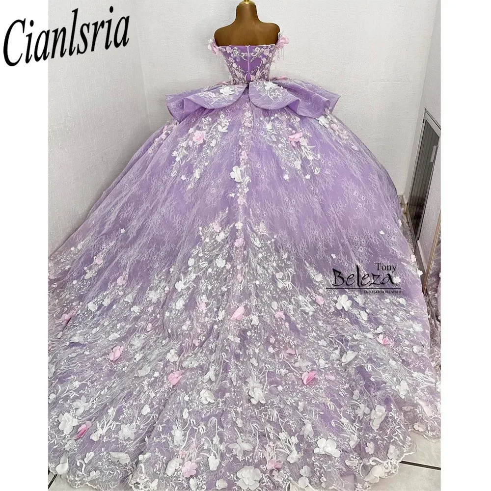 Quince XV Lilac Quinceanera платья vestidos de 15 anos с цветочной аппликацией Том для девочек.