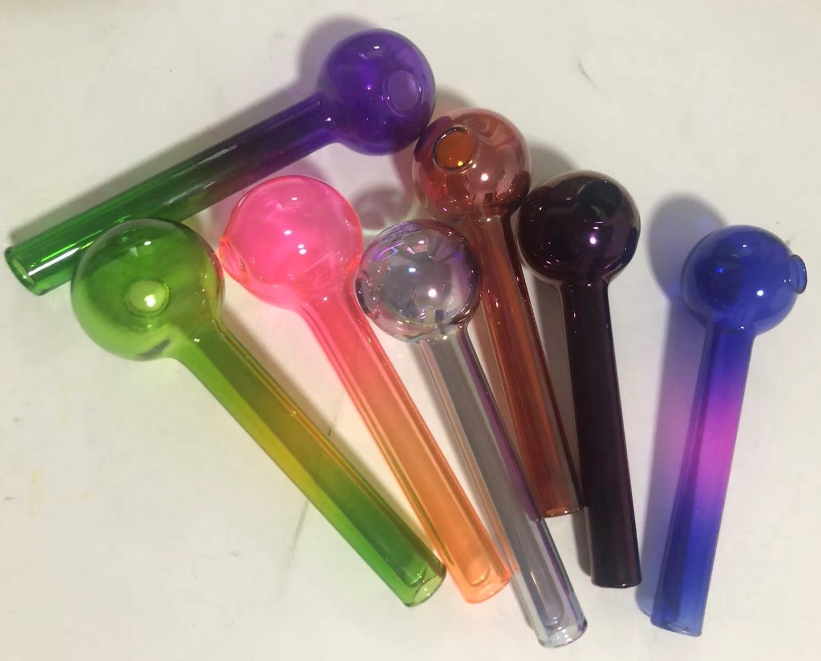 Colorful Thick Smoking Pyrex Glass Oil Burner Pipes 10cm 4inches Tube Wax Burning Pipe for Water Bong Hookah Dab Rigs