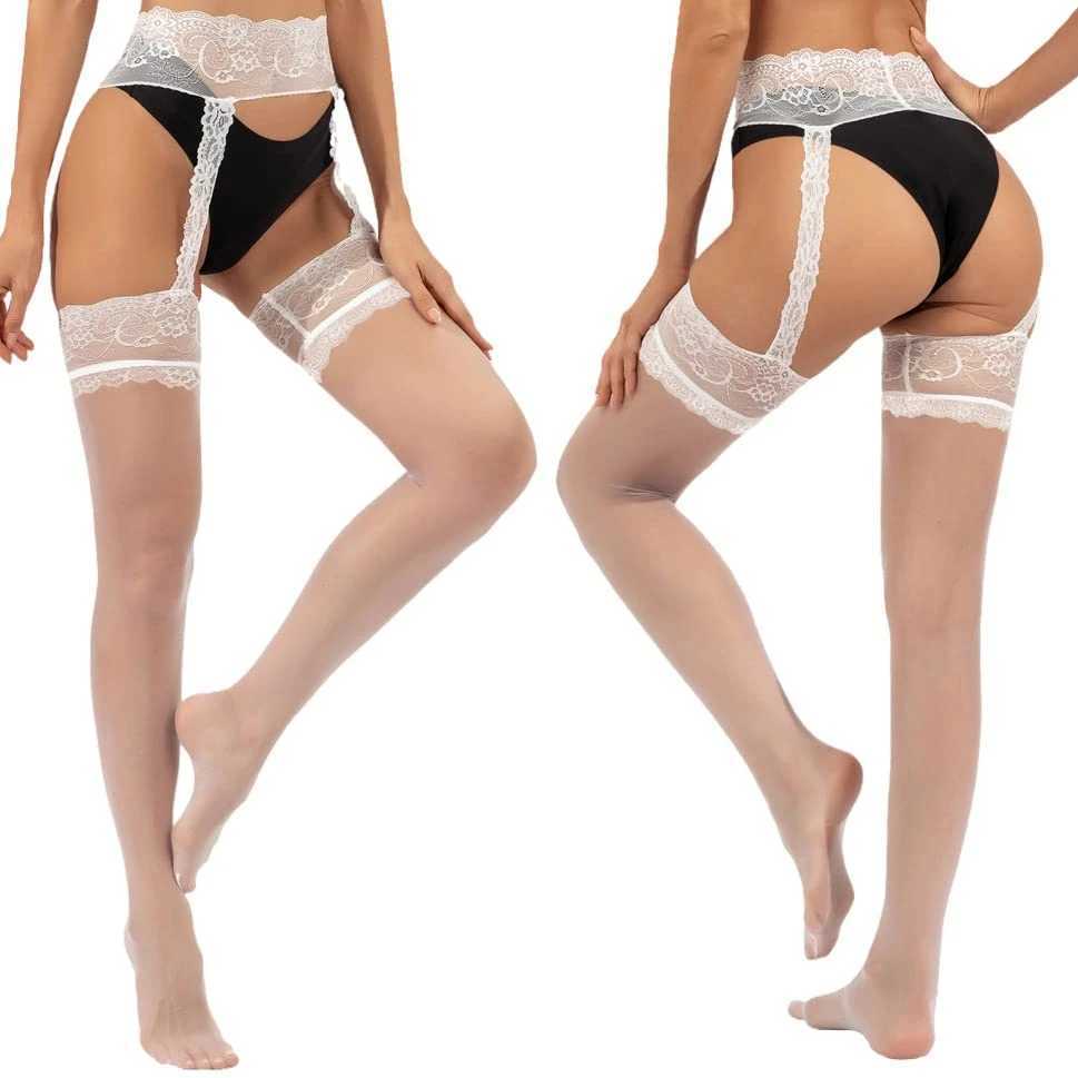 Sexy Socken Frauen Hohe Taillenstrumpf Dessous sexy Oberschenkel Hochstrumpfhose Strumpfbänder Strumpf Hosenträger Strumpfhosen rote weiße Spitzenspitzengeschosse 240416