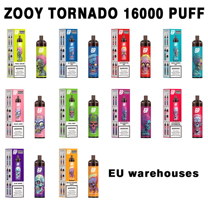 EU Warehouse Zooy Tornado 16000 Puffs desechables e cigarrillos Vape Pen 25ml Pod 850mAh Batería recargable Vaper Vaper desechable 15K 16K VS RANDM 7000