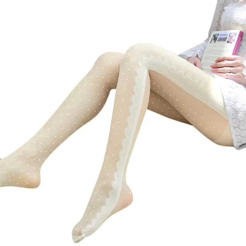 N1V9 Sexy Socken Frauen sexy Silky Nylon Sheer Pantyhose Heart Lace Wimpernpunkt Punkt Druck gemusterter Strumpfhosen, streckende dünne Strümpfe 240416