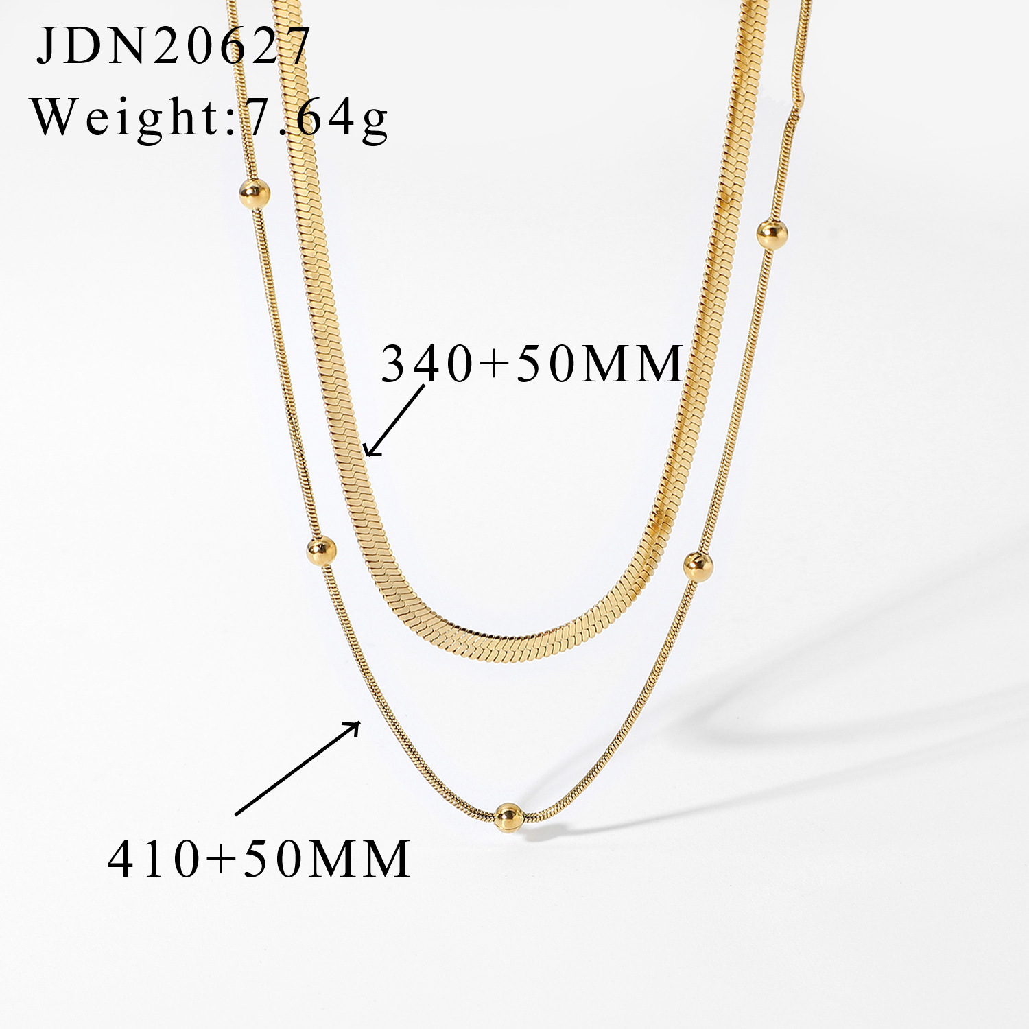 INS Designer New Fashionable Stacked Stainless Steel Collar Necklace for Women 14K Gold-plated Round Bead Chain Snake Chain Necklace Jewelry Wholesale