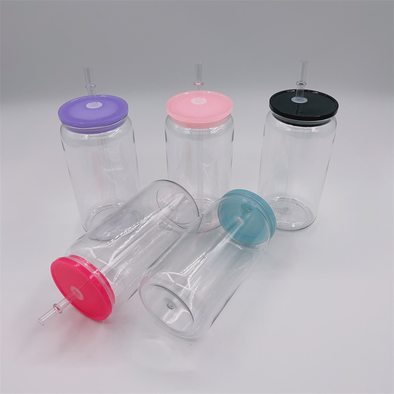 Unbreakablea 16oz Clear Plastic Can Cups Acrylic Tumbler Reusable BPA Free Mason Sippy Cup Drinking Cold Jar Beverage Mugs for UV DTFラップ用