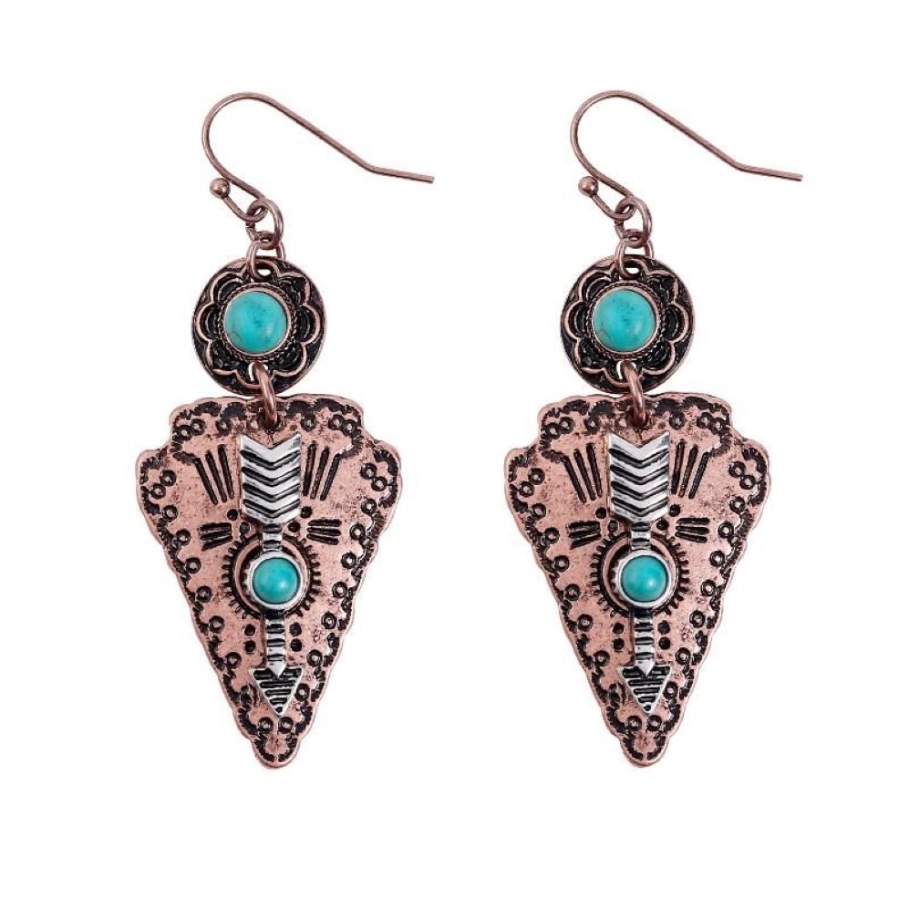 Banny Pink Tribal Turquoises- Stone Dangle Earrings For Women Ethnic Metal Arrow Statement Drop Earrings Vintage Stone293Y