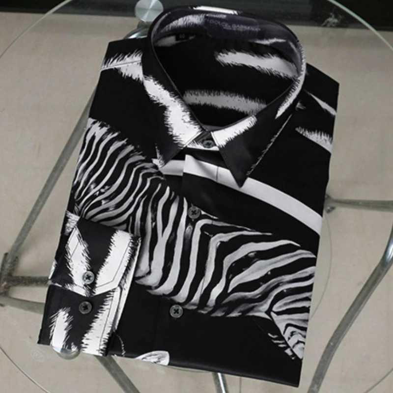 Męskie koszule marka marka Zebra Stripes dla mężczyzn 50% jedwabny biznes formalny sukienka długoterminowa Slim Fit Party Social Party Tuxedo 240416