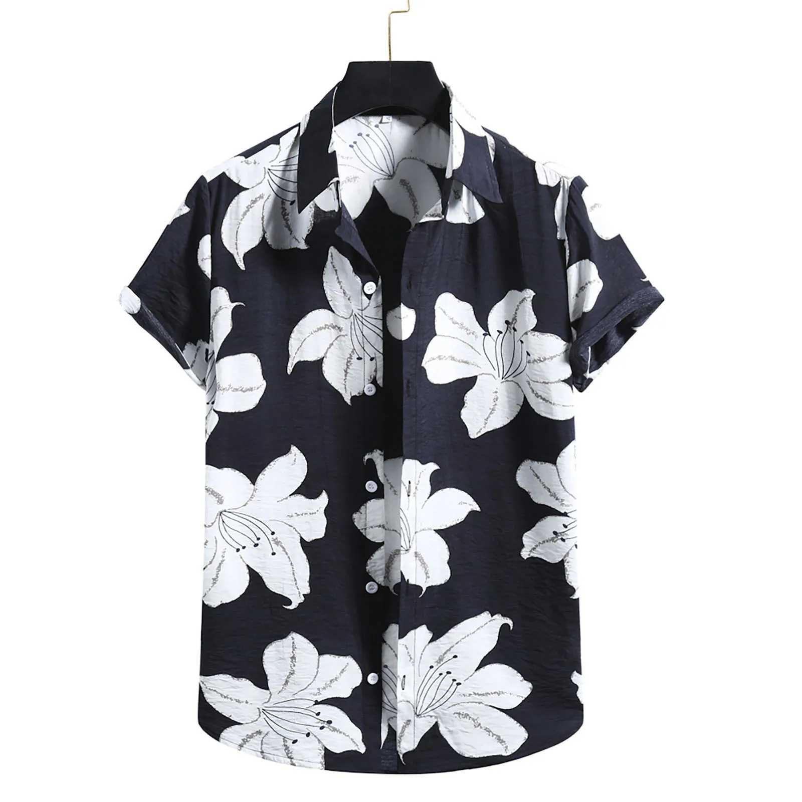 Camisa de camisas casuais masculina para homens havaianos frutas de banana 3d de manga curta de manga curta imprimida Roupas importados de plataforma de rua férias 24416