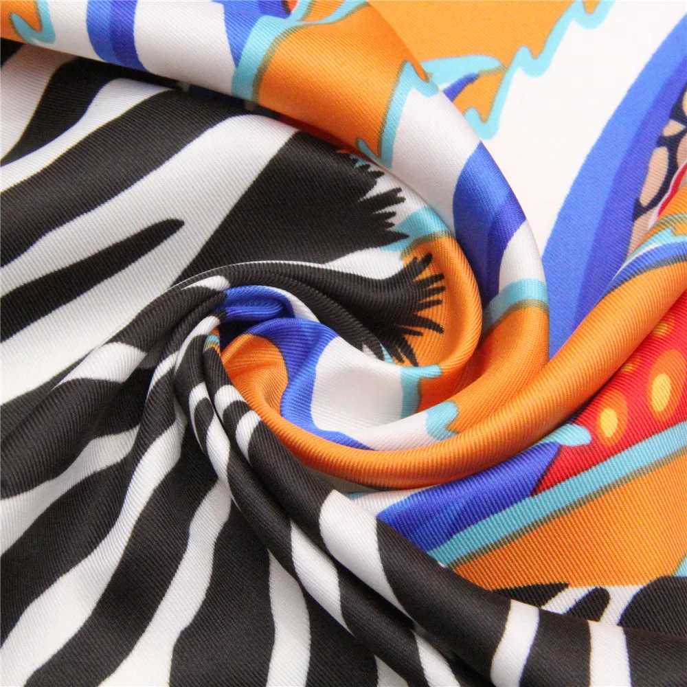 Schals pobe Twill Seidenschal Damen Schal Wald Zebra Druckbank Bandana Kerchief Headscarf Quadratschal in Seidenbrunnen 130cml2404 gewickelt