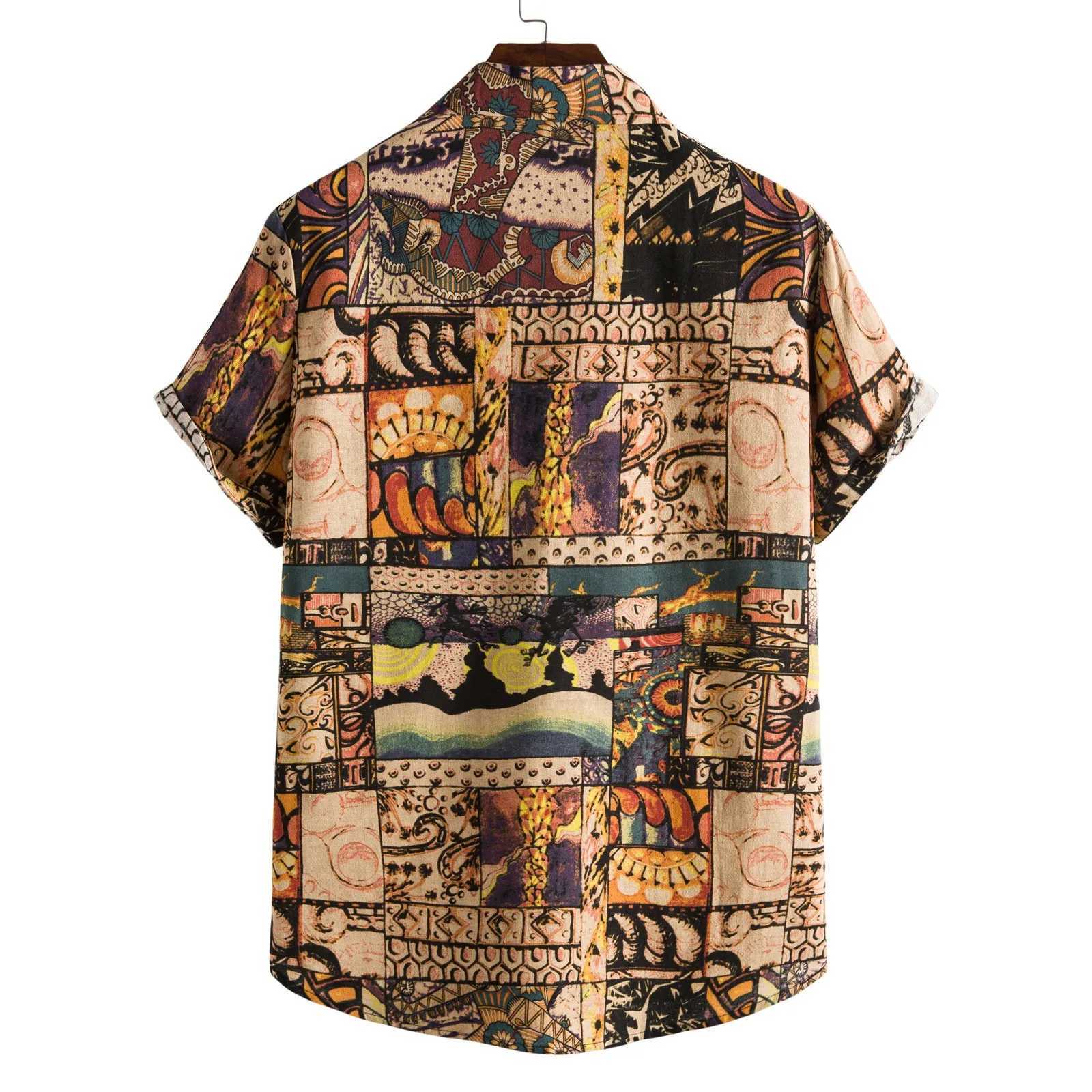 Herren lässige Hemden Mode Männer ethnisches Hemd Kurzarm Druck Hawaiian Camisas Bluse Turndown Kragen ein Knopf Wildtop 240416