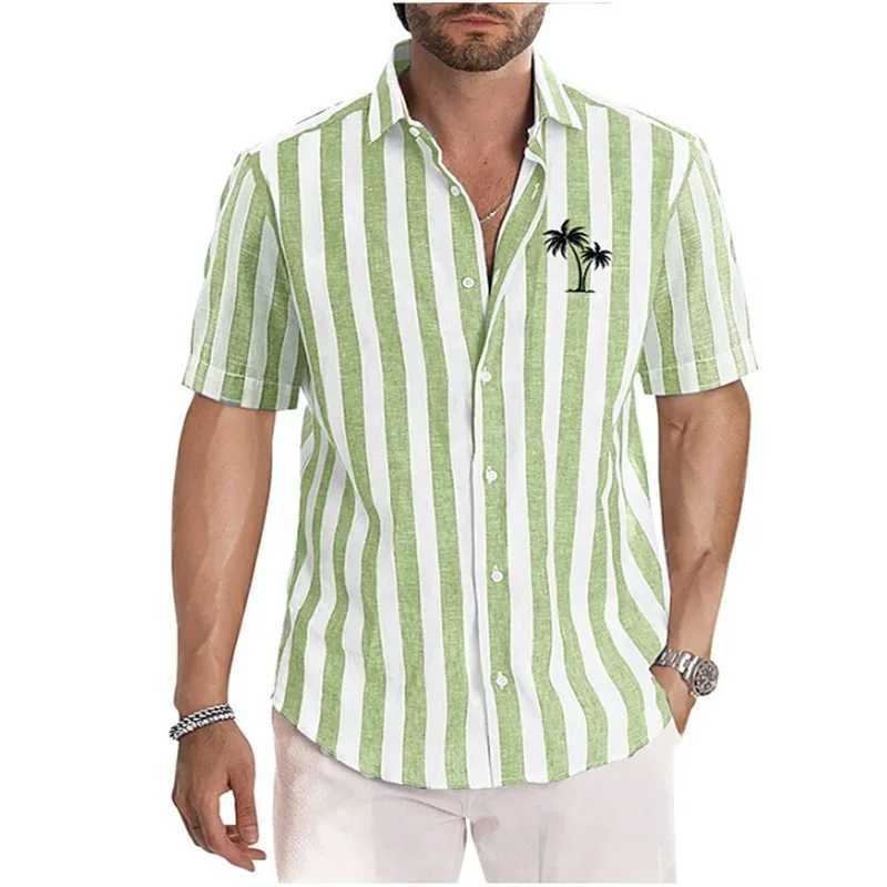 Casual shirts heren heren heren zomer modeontwerp gestreepte kokosprint polo kraag shirt met korte mouwen 240416