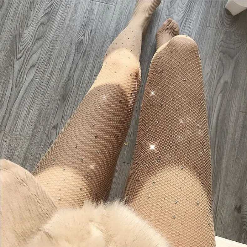 Sexy Socks France Sexy Diamond Pantyhose Fish Net Shiny Tights Fashion Stockings 240416