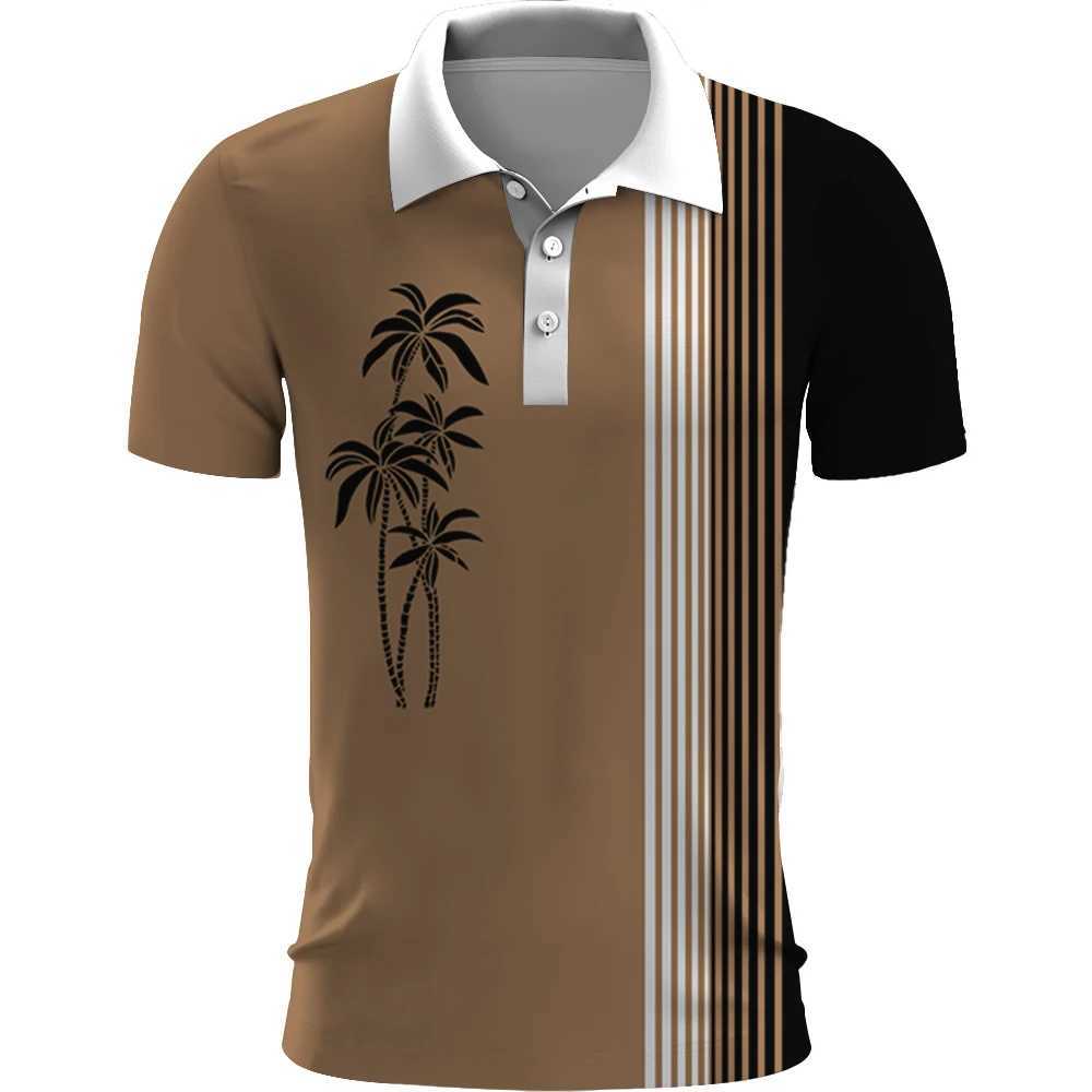 Men's Casual Shirts Fashion Coconut Tree Printed Polo T Shirt For Men Summer Harajuku Short Sleeve Tops Outdoor Beach Vacation Lapel T-Shirts 24416