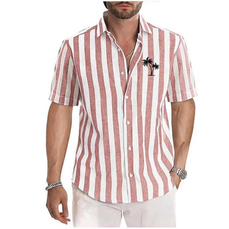 Męskie koszule męskie męskie design modowy w paski kokosowy druk z prasowego kołnierza z krótkim rękawem 24416