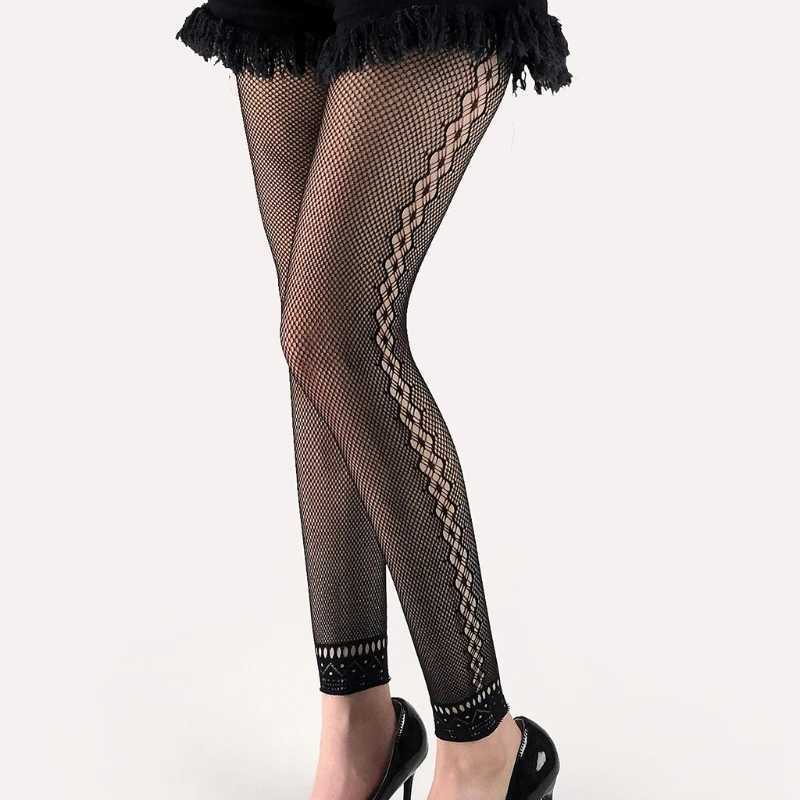 Eoev Socks sexy Femmes Sexy High Wistnet Fishnet Footless Leggings Fleur Jacquard Mesh Mesh Collons Net Black Longle Longue Pantyhose Stockings 240416