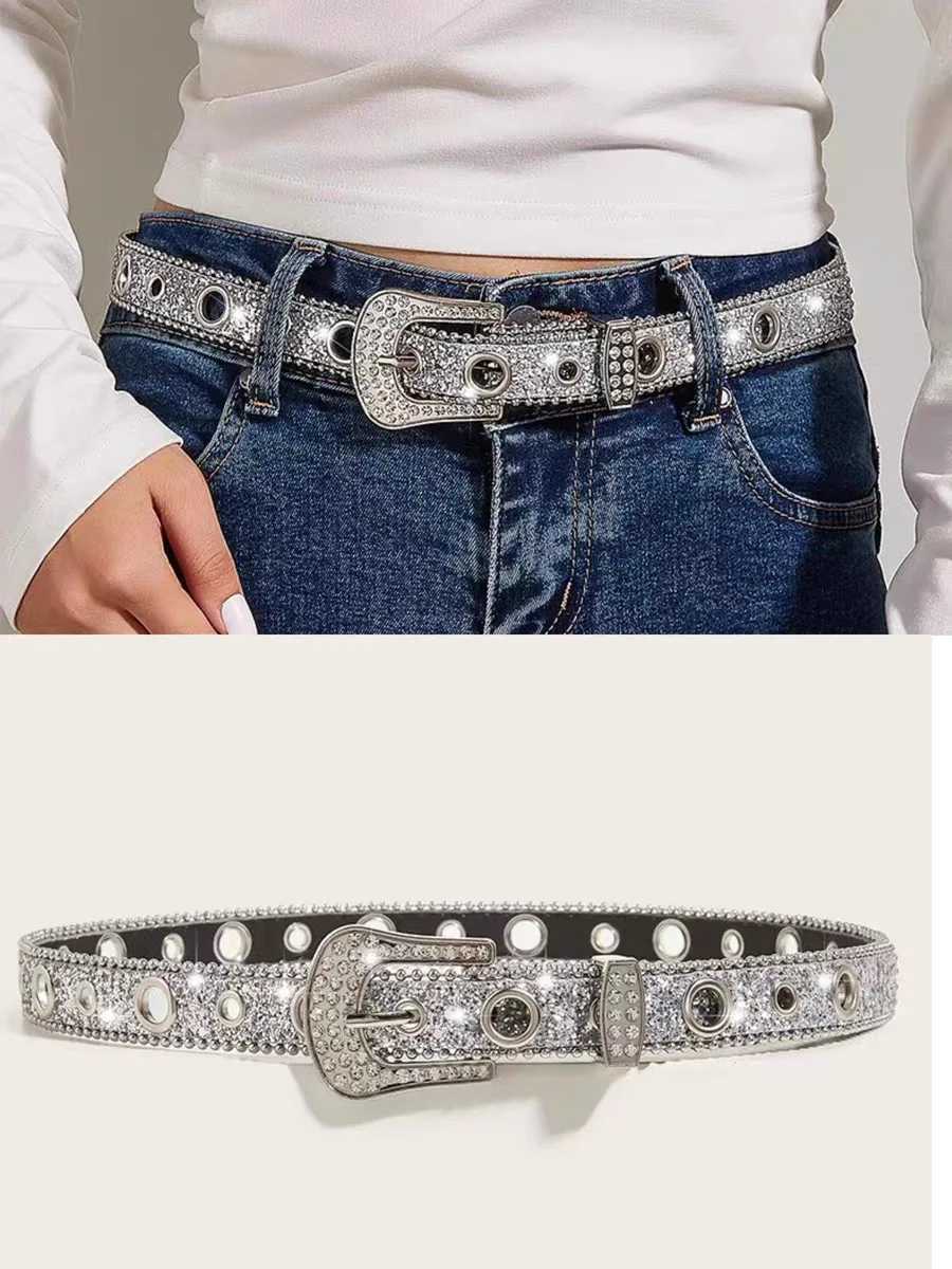 Taille -ketengordels Nieuwe Goth voor Rhinestone Belts Women Pu Lederen Riem voor Rhinestone Belts Western Cowboy Y2K Girls Fashion Belt For Jeans Menl240416