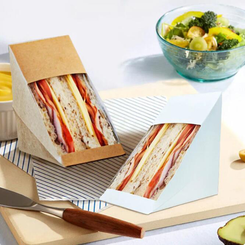 Caixa de sanduíches com papel de janela espessa torrada Bread Packaging Container para uma loja de fast food
