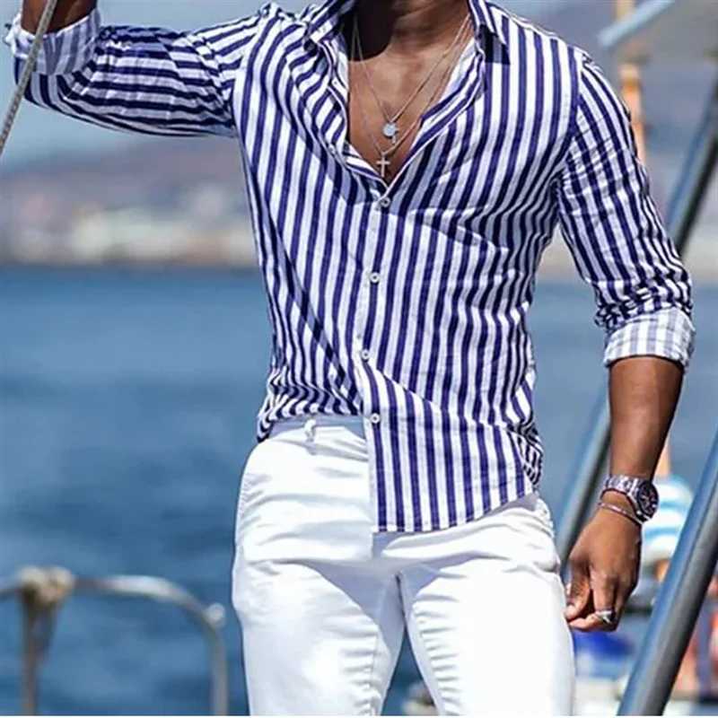 Men's Casual Shirts 2023 Fashion Lapel Shirt Striped Plaid Blue Green Tiger Totem Black White HD Pattern Cuban Broken Collar Popular 24416