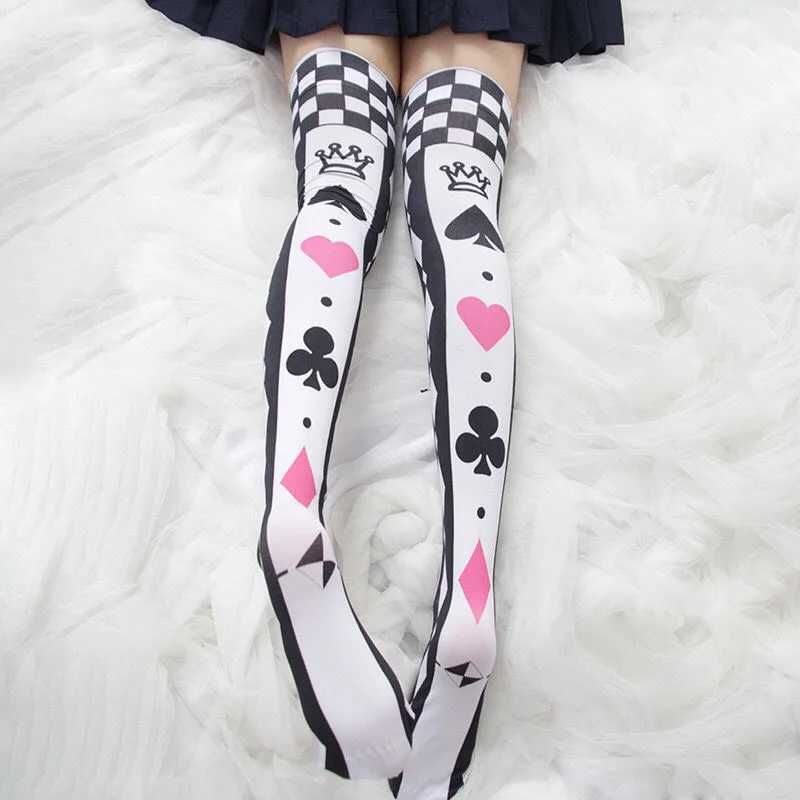 Sexy Socks 3D Printed Sakura Ladies Stockings Over The Knee Two-Dimensional Cosplay Santa Claus Playing Cards Sexy Cute Sweet Thigh Socks 240416