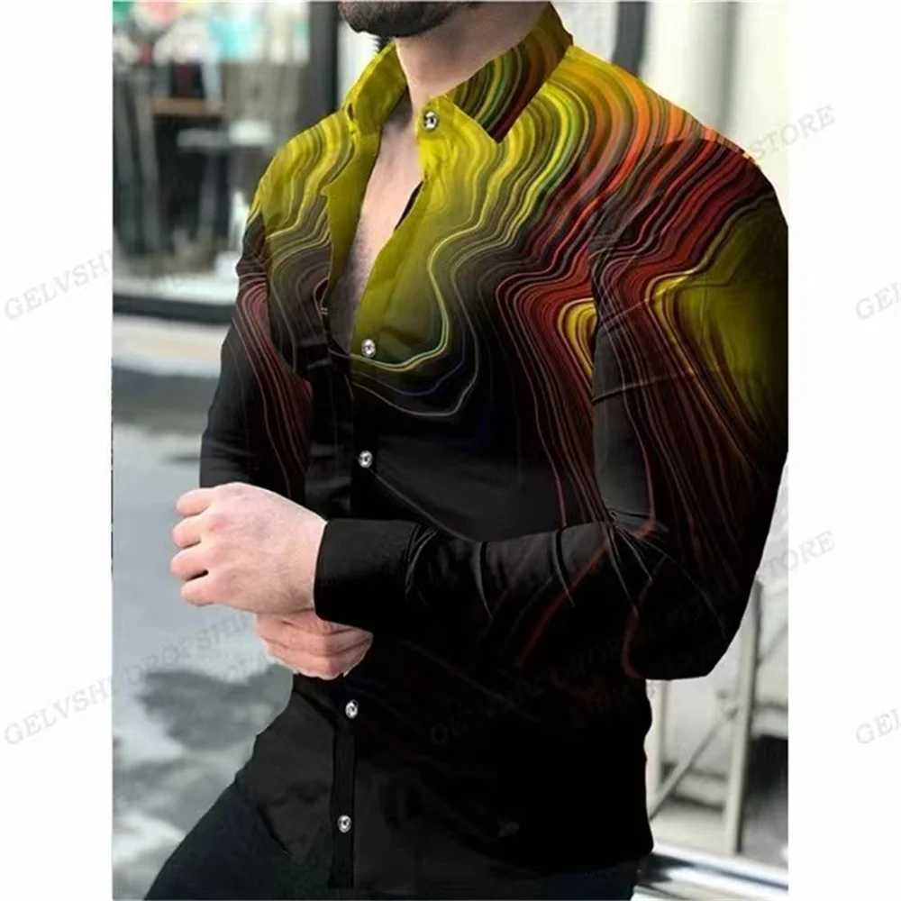 Men's Casual Shirts Mens Hawaiian Shirt Long Sleeve Luxury European Golden Beach Wear Comfortable Soft Top Fashion Button Design 240416