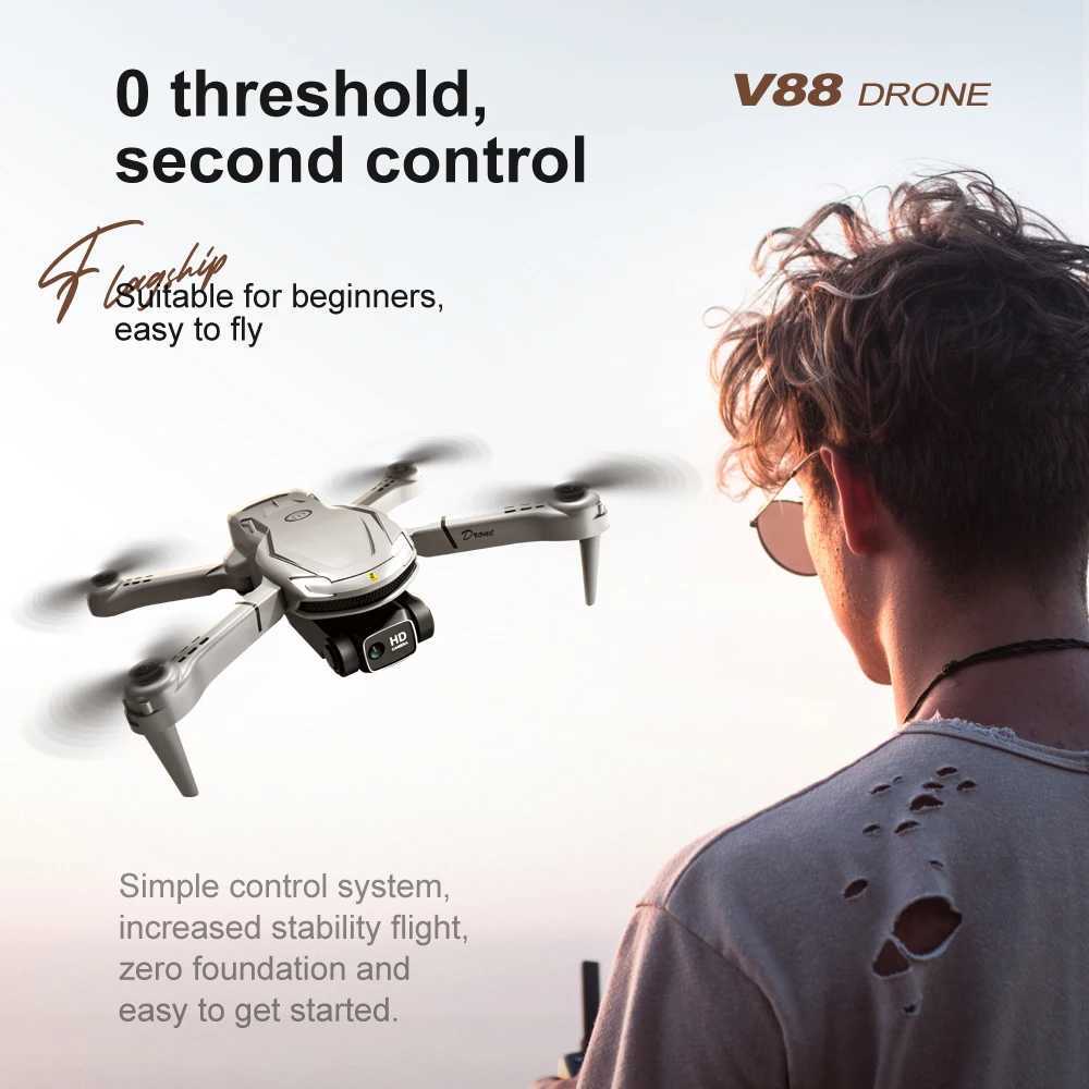 Drones KBDFA V88 Drone WiFi FPV Профессиональный воздушный воздушный двойной камеру RC Quadcopter Уклонение от препятствий аэрофотография Helicopter Toy Gift 24416