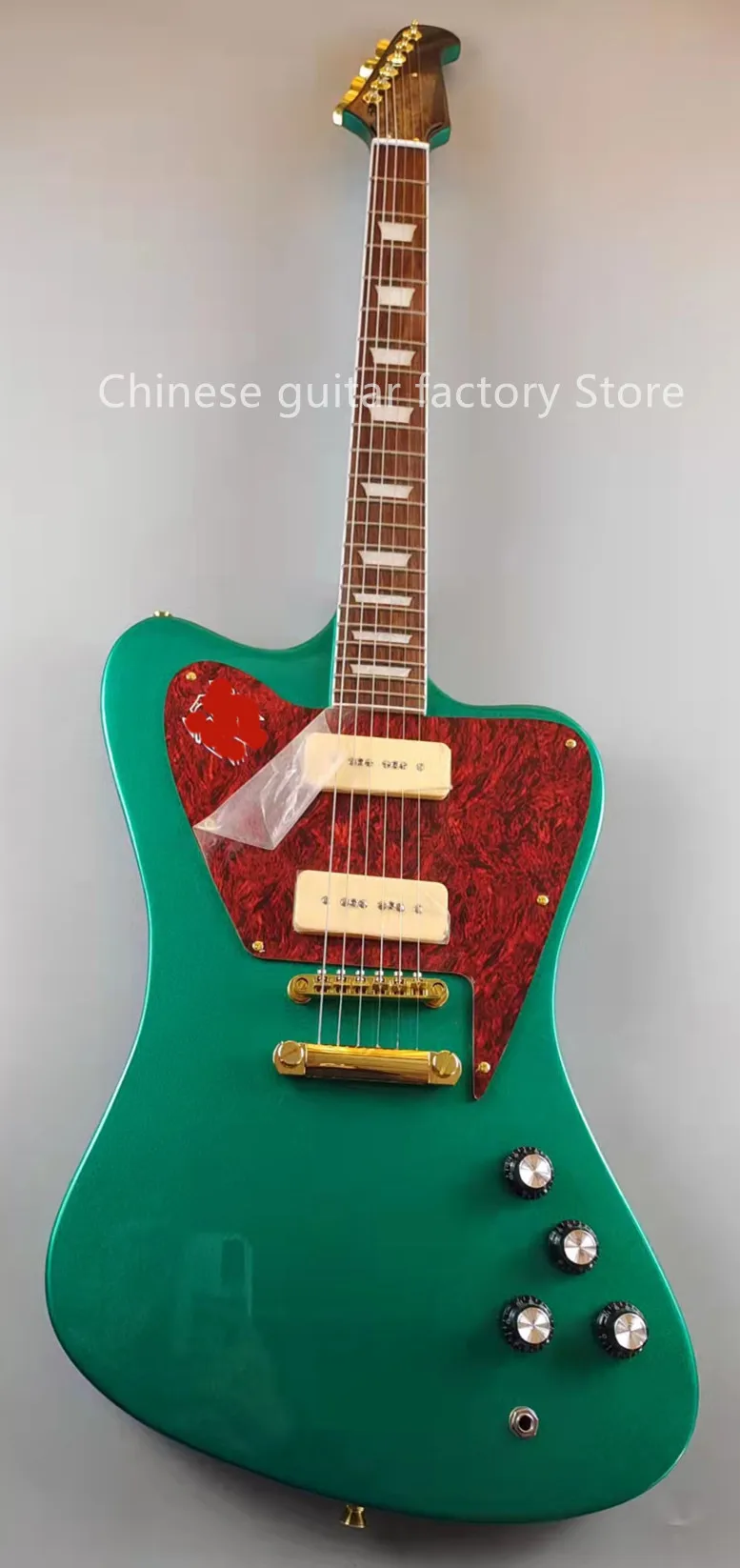 Cables Firebird electric guitar silvergreen flashes golden accessories P90 pickups mahogany body sold in stock fa