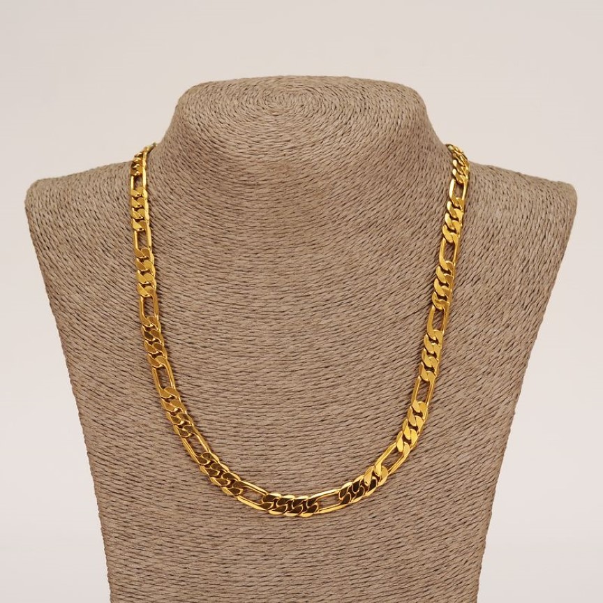 Hela klassiska Figaro kubanska länkkedjan halsbandsarmband sätter 14k riktigt solid guldfylld koppar mode män kvinnor juvelr227b
