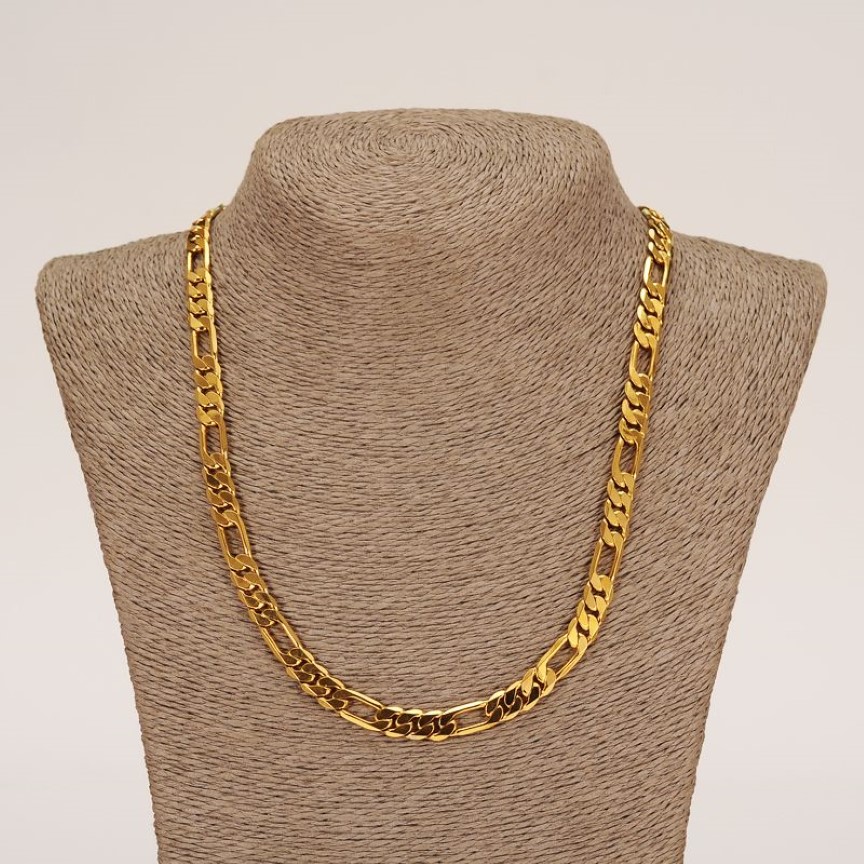 Pulseira de colar de corrente de ligação cubana clássica de figuan conjunto 14K Real Solid Gold Copper Moda