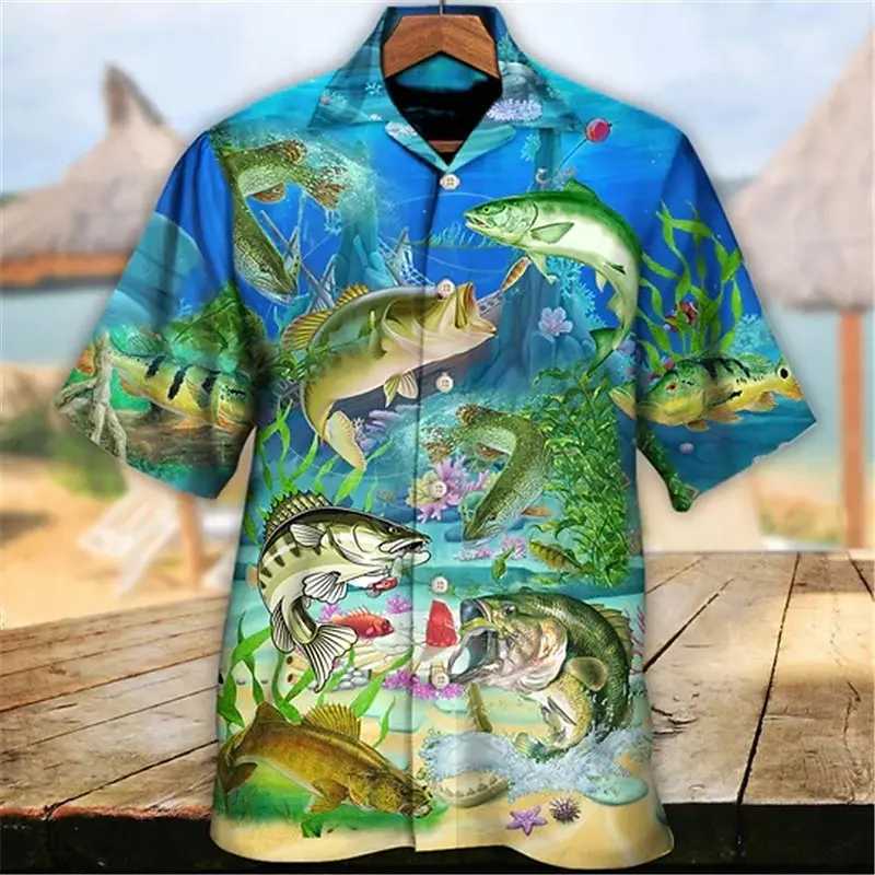 Men's Casual Shirts Hawaiian Guitar and Music Mens Shirt Summer Food Print Cuban Lapel Comfort Vacation Breathable Short Sleeve 240416