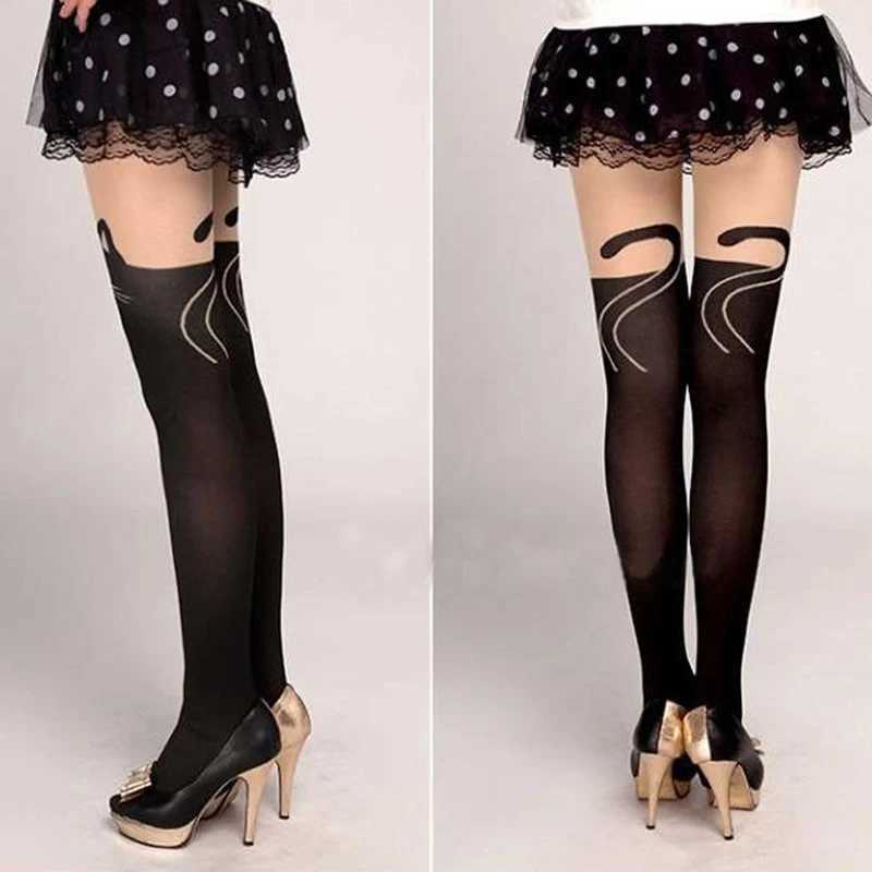 Sexy Socken 2024 New Japan Fashion Cat Cat Design Legwear Ladies Girls Miow Seidenstrumpfhose Nylon schöne Kitty Strumpfhosen Leggings für Frauen 240416