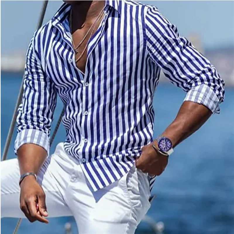 Camisas casuales para hombres 2023 Camisa de moda de moda a cuadros Rayas Azules Verdes Totado Blanco Blanco HD Patrón cubano de cuello roto Popular 240416