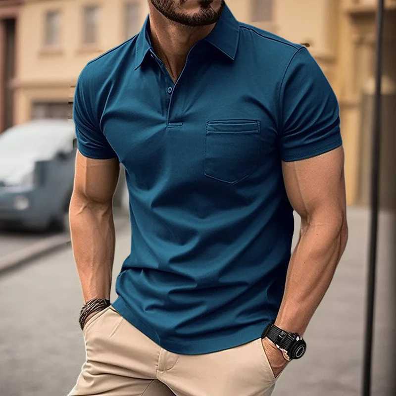 Casual shirts heren heren Summer Casual korte mouwen Polo shirt kantoor Kantoor mode revers Pocket t-shirt heren Ademend kleding 24416