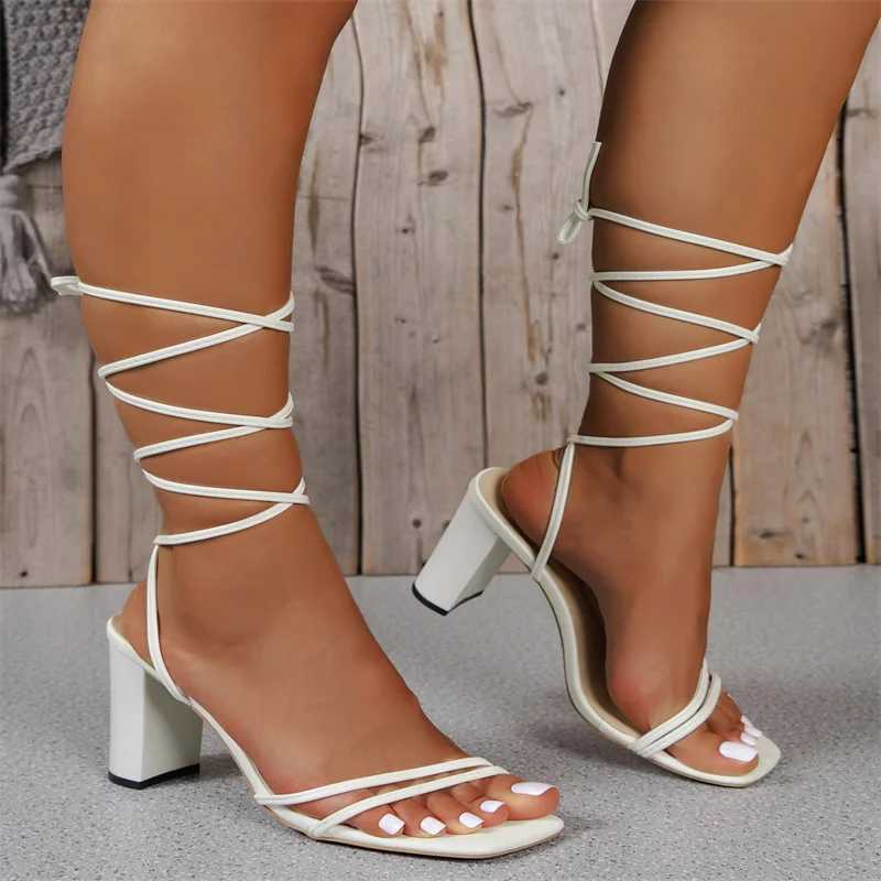 Sandalias Ueteeey New Summer Correa elegante Color sólido Toteros cuadros High Toe Fashion Banquete Sexy Womens Zapatos J240416