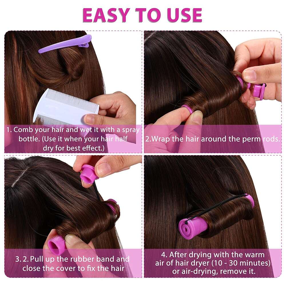 Perm e 120 peças 5 rolos de tamanhos com hastes de ondas frias Maldições para mulheres Ferramentas de estilo DIY de cabelo curto longo