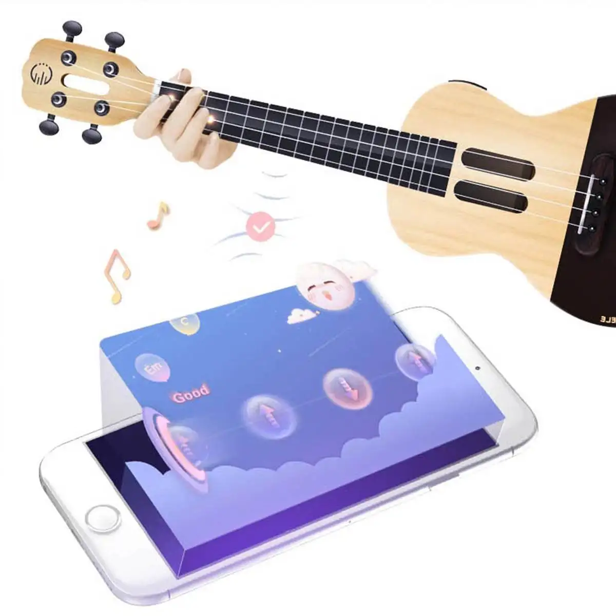 Kabel Populele U1 Smart Ukulele 23 Zoll 4 Saite mit App Controlled LED Light Bluetooth Connect Ukulele -Gitarren -Musikinstrument