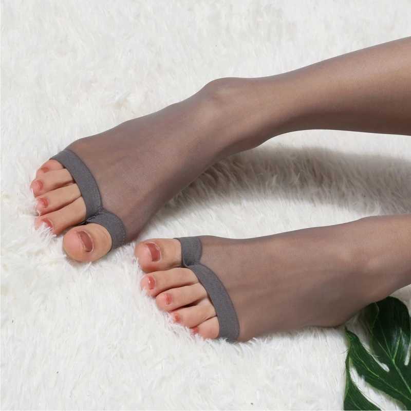 Calzini sexy Donne Sexy Ultra sottili collant trasparenti trasparenti con pantalone in nylon ad alta vita Summer Open Toe Stockings for Fish Mouth Sandals 240416