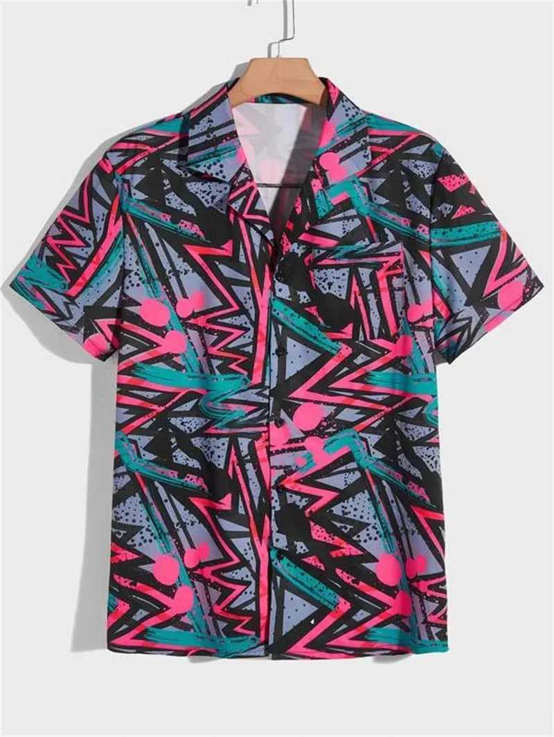 Camicie casual maschile gatti camicie da colletto cubano maschi estivi vintage elementi shirt hawaii abbigliamento da spiaggia esterni esterni in alto 240416