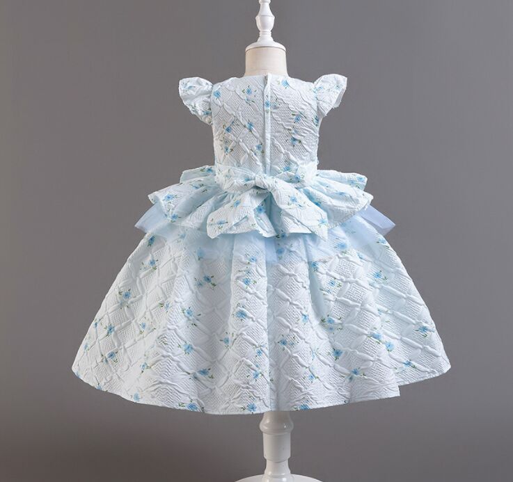 Flickors tryckt klänning 2024 barnklänningar tjej blomma barn barn atmosfärisk prinsessa kjol barn piano performance hosting klänning