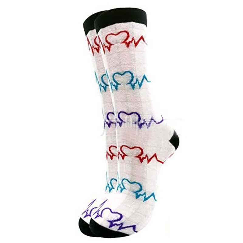 Chaussettes sexy mascules femmes nouveauté coton équipage chaussettes docteur infirmière drôle pour pilule électrocardiogramme stéthoscope imprimé au milieu de l'hôpital hosiery 240416