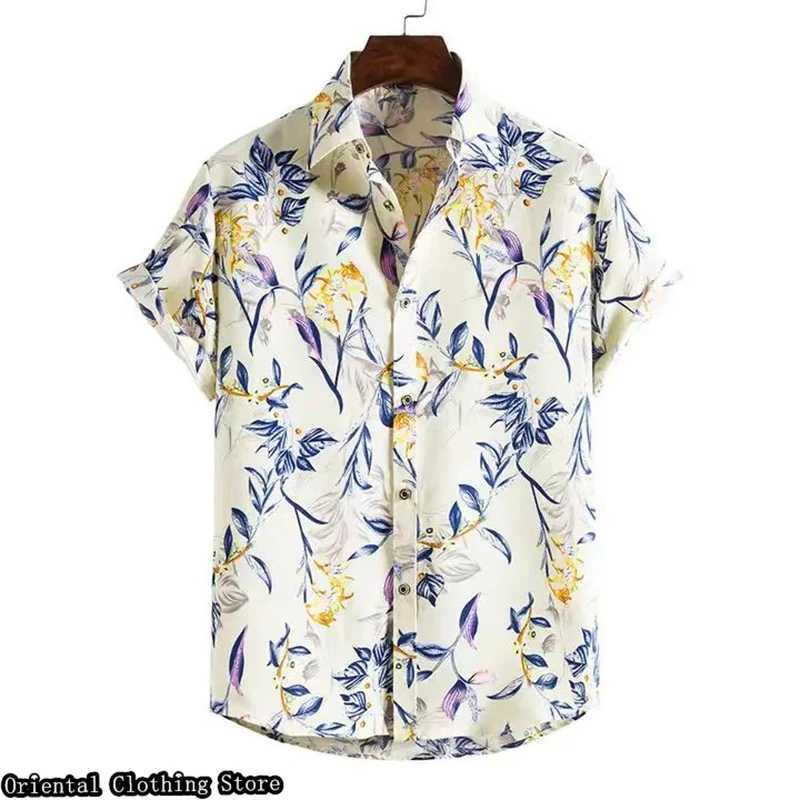 Men's Casual Shirts Hawaiian short-sleeved mens summer shirt 3D printed flower outdoor vacation casual clothing comfortable and breathable 24416