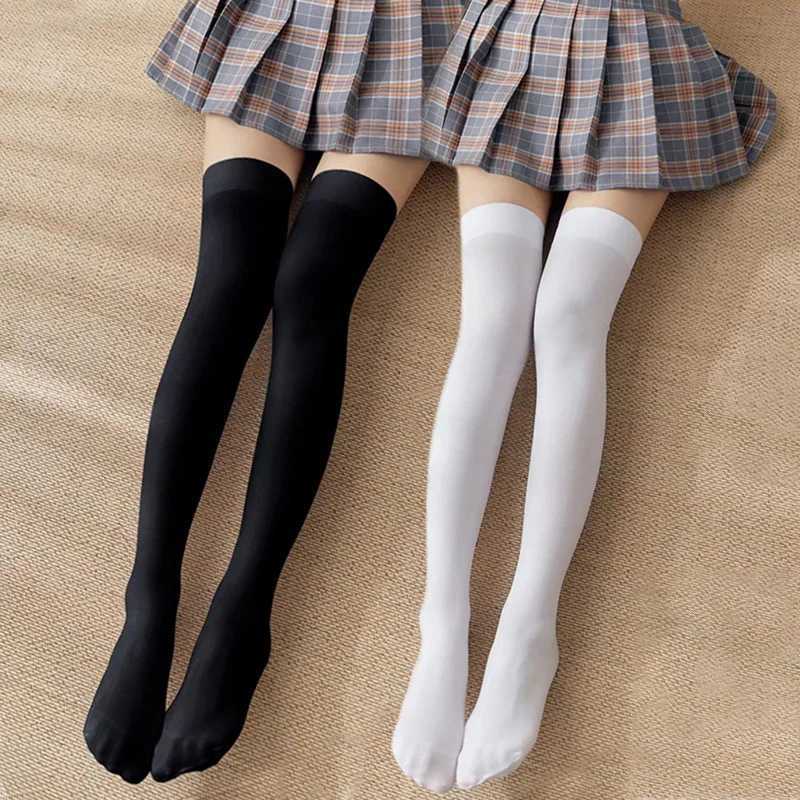 Seksi Çoraplar Düz Renk Lolita Uzun Çoraplar JK Kadın Kızlar Sevimli Siyah Beyaz Tayt Diz Uyluk Yüksek Çoraplar Cosplay Seksi Naylon Çoraplar 240416