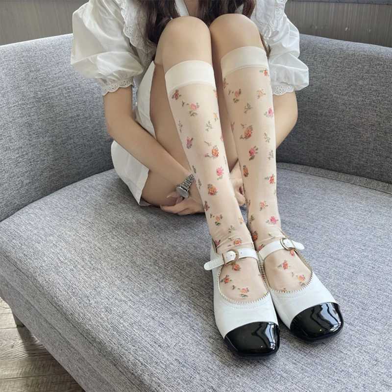 Chaussettes sexy femmes lolita mince collants silky collants français vintage sweet coloré collof imprimé collants bas cosplay semi-transparent genou hi 240416