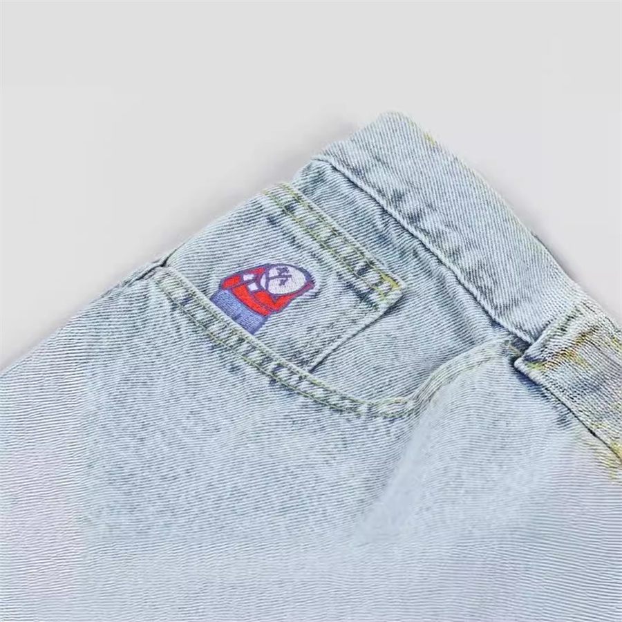 Calças de jeans masculino Pontas de desenho animado da primavera JNCO Jeans reta Legal Y2K Logo Casual Street Hip Hop Jeans azul vintage