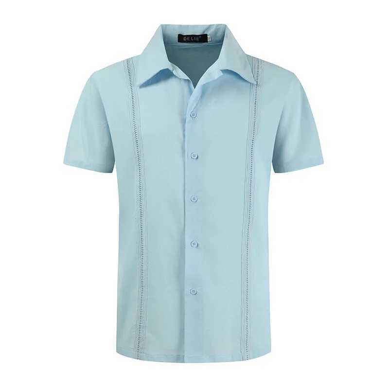 Herren lässige Hemden Herren Kurzarm Leinenhemd Kubanische Strandtops Pocket Guayabera Männer Hippie Button Down Männlich Chemise Hommi 2416