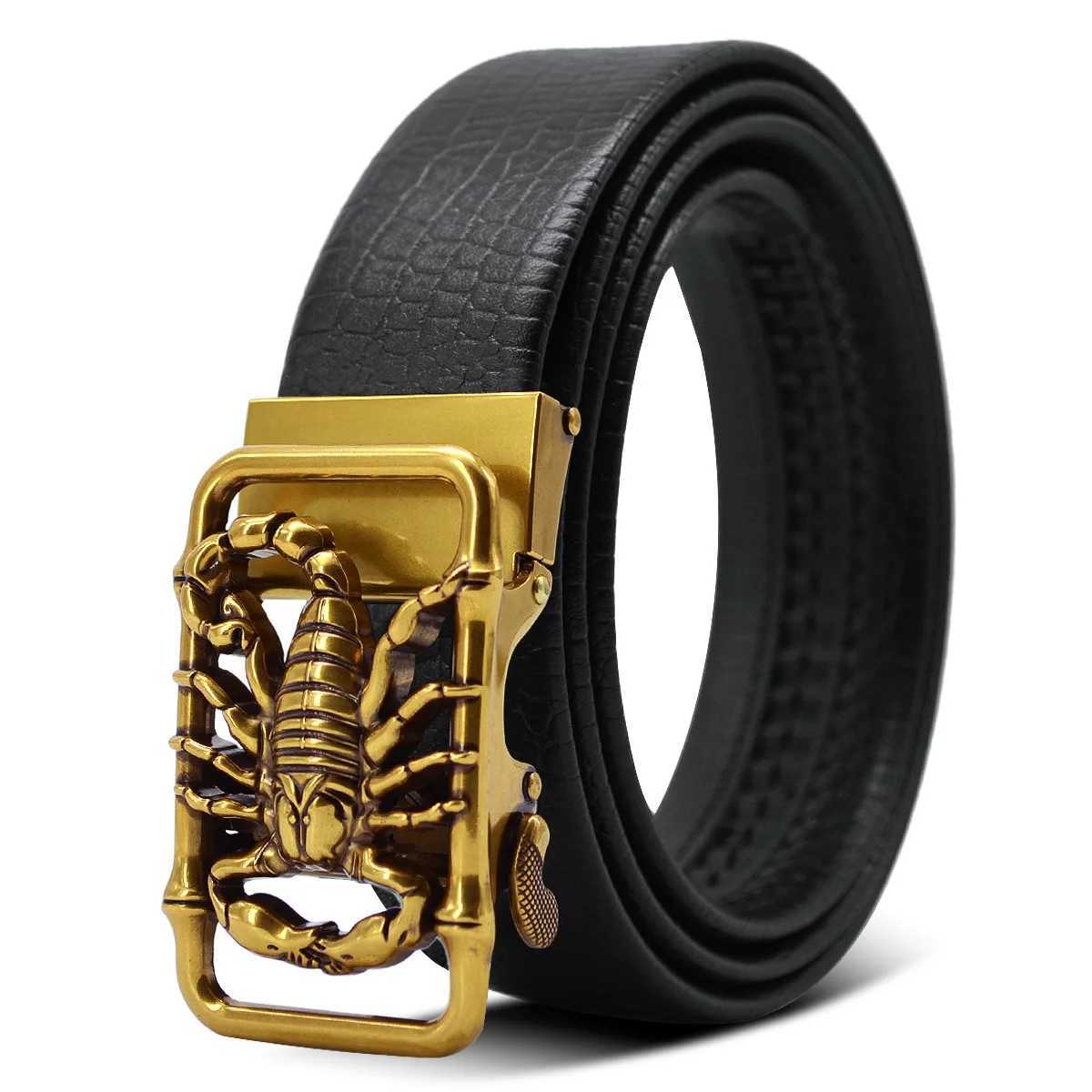 Waist Chain Belts Metal Scorpion Shape 3D Buckle Belts Men Leather Luxury Brand Automatic Buckle Punk Belt Male Quality Designer Belt Animal 2023L240416